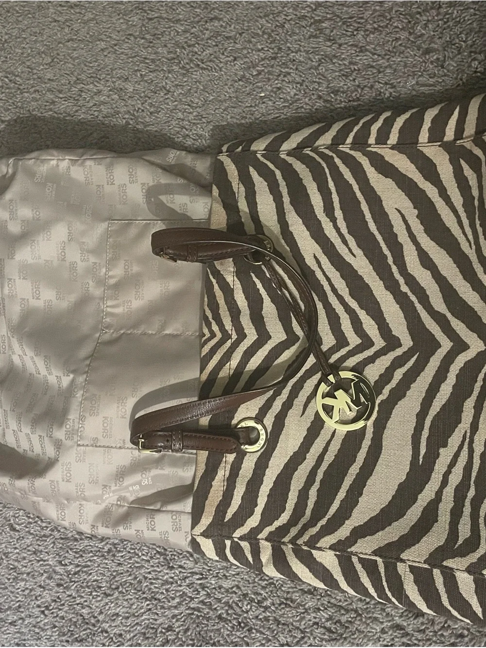 Michael Kors Zebra-Print Canvas Tote in Cream and Brown excellent condition - Picture 8 of 8